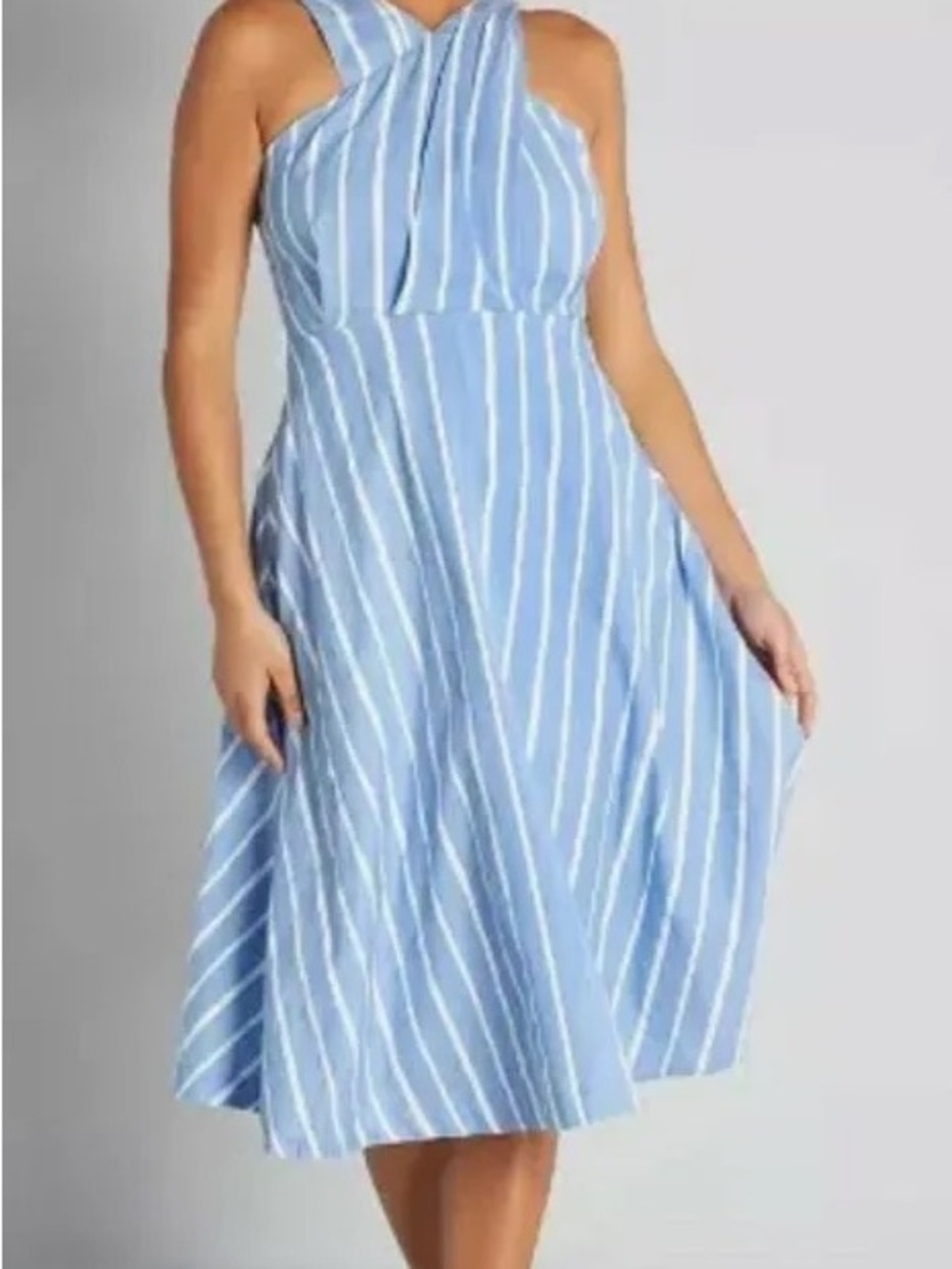 Emily and Fin Blue and White Striped Halter Midi Dress